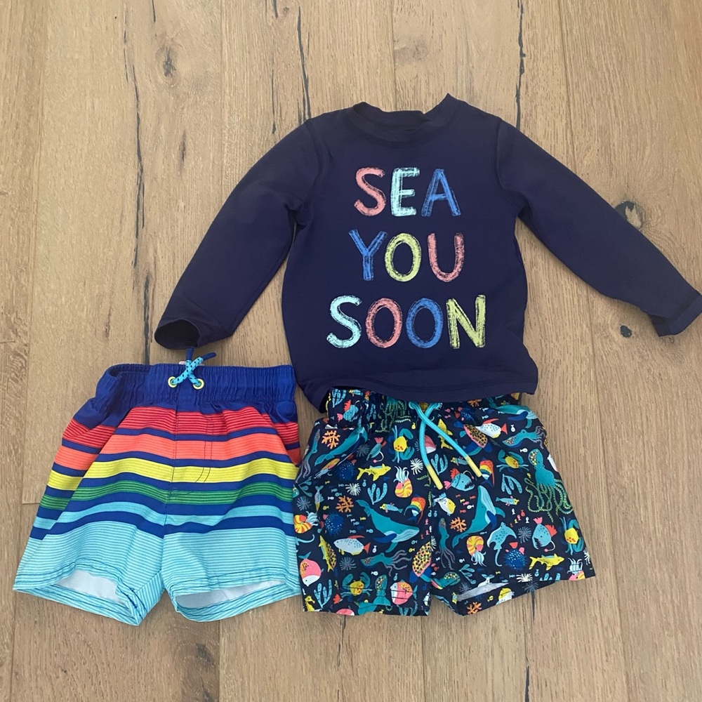 Kids Swim Set with Colorful Shorts and Navy Top